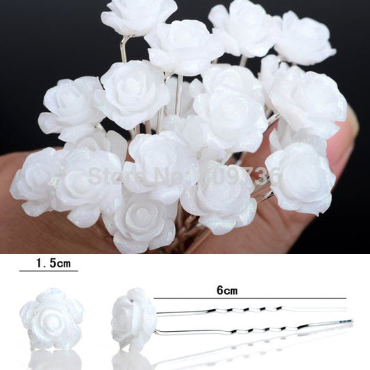 20PCS Silver Rose Flower Hair Pins Bridal Wedding Hair Clips Bridesmaid Women Hair accessories