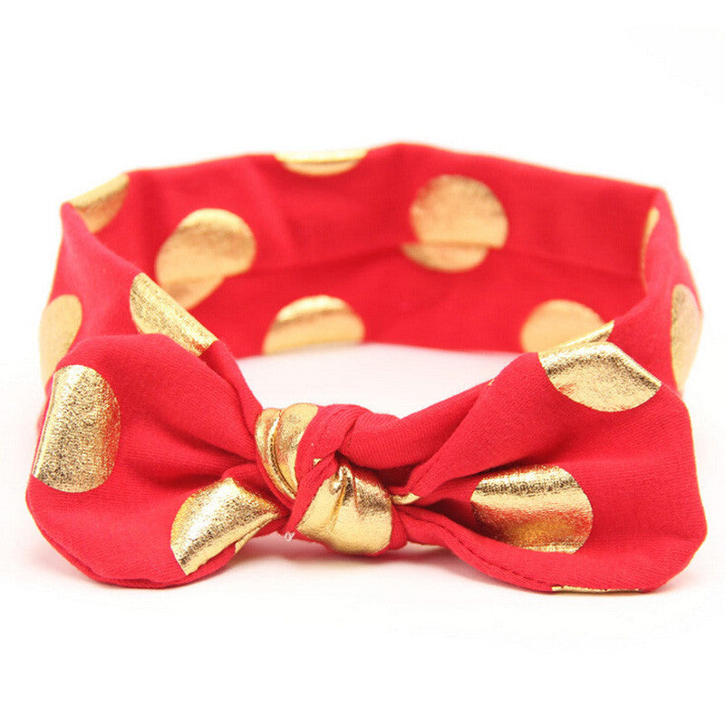 1 PCS Gold Polka Dots Baby Cotton Headband Girls Knotted Bow Head Wraps - Shopy Max