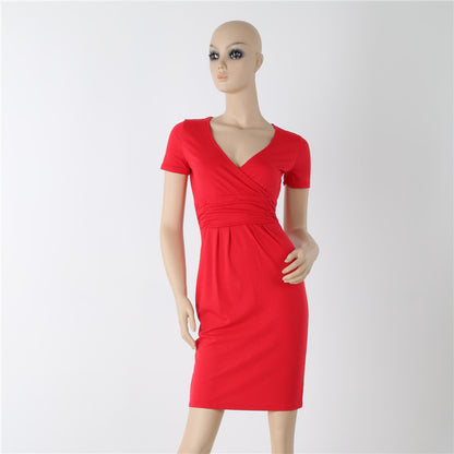 Hot Sales 2016 Women Summer Elegant Dress V-neck Short Sleeve Work Office Party Slim Casual