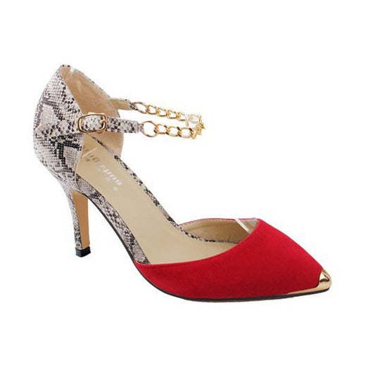 Size 35~43 New style women pumps fashion Stitching sexy sandal metal chain high heels shoes sapatos femininos chaussure femme - Shopy Max