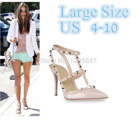 New 2104 Hot Women Pumps Ladies Sexy Pointed Toe High Heels Fashion Buckle Studded Stiletto High Heel Sandals Shoes Large Size