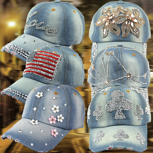 Cool!hot sale Water wash cowboy hat korean snapback cap baseball caps outdoor casquette  spot drill Jeans hat hip hop sun hats