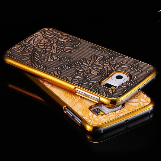 S6/ Edge/ Plus! Flower Pattern Plating PC Frame Cases for Samsung Galaxy S6 / S6 Edge / S6 Edge+ Plus Cloth Skin PU Back Cover - Shopy Max