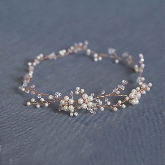 New Handmade Pearl Bridal Hair Wreath Wedding Accessories Gold Crystal