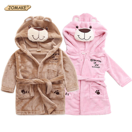 Retail Cute Children's Clothing Kids Sleepwear&Robes Girls/Boys Cartoon Beer Hooded Coral Velvet Bathrobes Baby Soft Homewear - Shopy Max