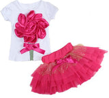 Casual clothing set 2 pieces T-shirts+short skirts with red flower - Shopy Max