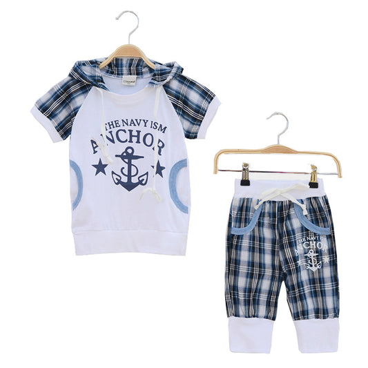 boys clothes summer children clothing White letter plaid Hooded t shirt+ pants set kids tracksuit toddler girl clothing infantil