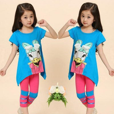 Summer girls clothing set Duck suit Kids bow suit brand of high-quality cotton leisure suit children's clothing for girls
