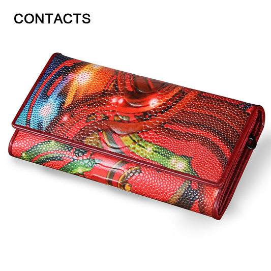 New Fashion Leather Women Wallet Vintage Flower Printed Ostrich Red Wallets Ladies' Long Clutches With Coin Purse Card Holder - Shopy Max