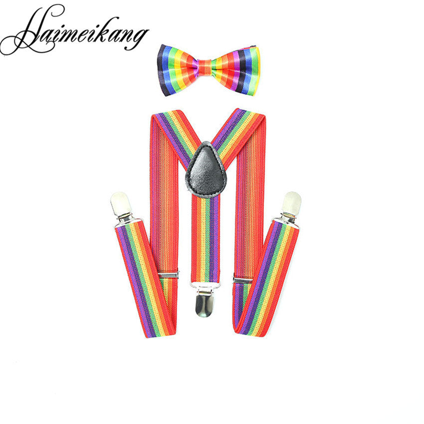 1Set Children Suspenders Bow tie Bow Tie Ties Adjustable Boys Girls Kid 3 Clip-on Y Back Elastic Braces Suspenders