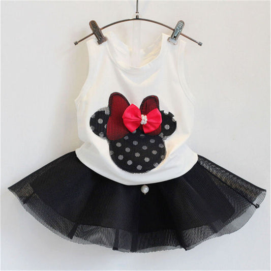 Kids Clothes Girls Clothing Sets New Summer Black Bow Tutu Skirt + White Sleeveless Tops Toddler Girl Clothes Children Clothing - Shopy Max