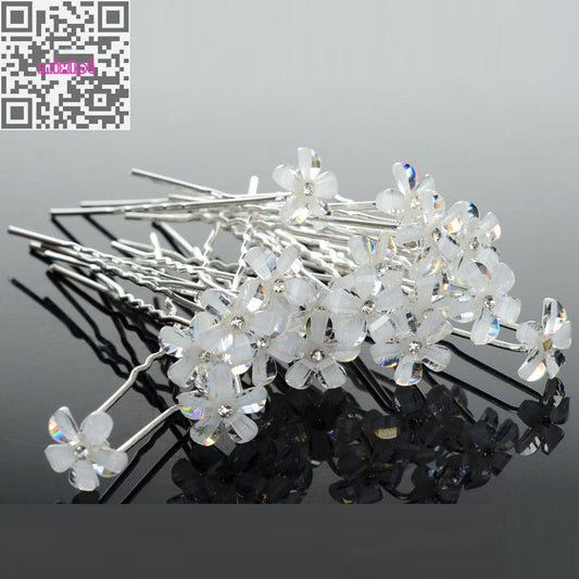 Wholesale Lots 20Pcs Wedding Bridal Hair Accessories Five Petals Flower Clear Crystal