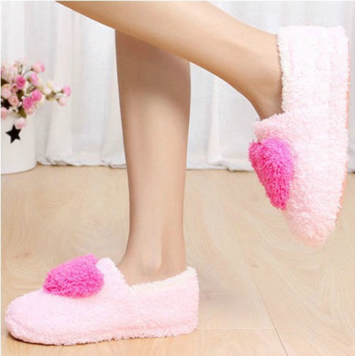 Fashion Soft Sole Woman Indoor Floor Slippers Shoes Antiskid Warm Winter Shoe Big love Hearts Bottom Plush - Shopy Max