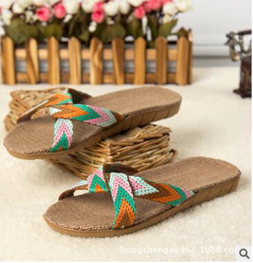 2016 New Candy color Flax Home Slippers For Women Striped Cut-outs