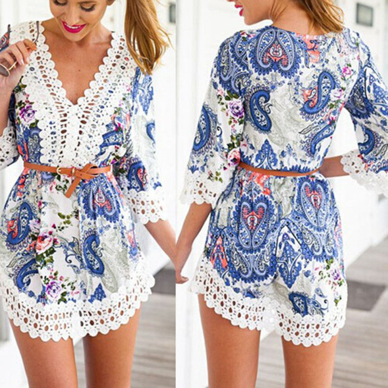 Hot Women Sexy Lace Crochet Boho Beach Dress Floral Chiffon Shirt Blouse