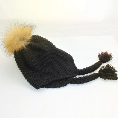 Unique Design Girls Fur Pom Poms Winter Hat Wool Knitted Bomber Hat Crochet Baby Hats Baby Products Beanie Apparel Accessories