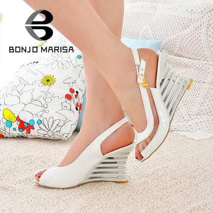 Fashion Women High Wedge Heel Sandals Chaussure Shoes Platform Brand New Patent Leather Sexy Summer Sandals SA380 - Shopy Max