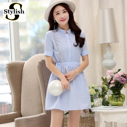 Shirt Dress Women Cotton Linen Summer 2016 Fashion Korean Style Short Sleeve - Shopy Max