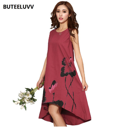 2016 Casual Vintage Long Summer Dress Vestido 6XL Plus Size Party Linen