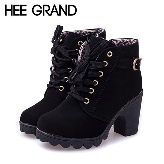 New Autumn Women Boots High Quality Solid Lace-up  European Ladies PU Leather Shoes Fashion  Boots Women XWX367