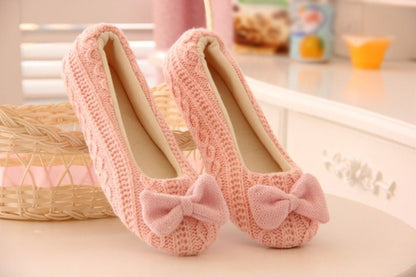 Retail Lovely Ladies Home Floor Soft Women Slippers Outsole Cotton-Padded Bow Shoes Female Cashmere Warm Casual Shoes - Shopy Max