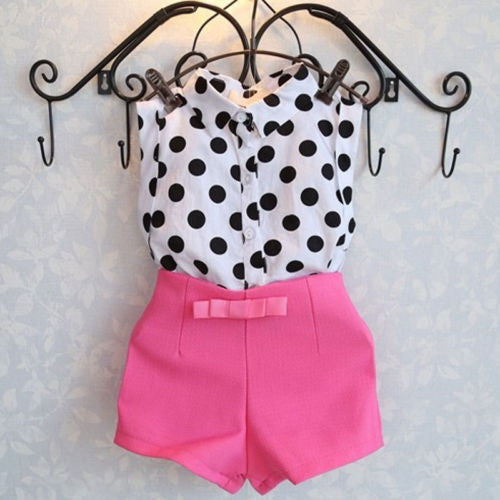 new summer girls clothing sets girl baby clothes polka dot coat + pink pants baby clothing