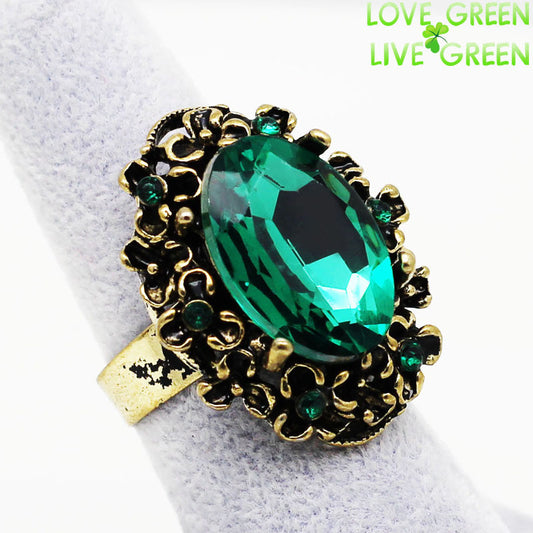 Free Shipping brand vintage Gold emerald crystal stone rhinestones adjustable ring finger jewelry women wedding fashion 1105 - Shopy Max