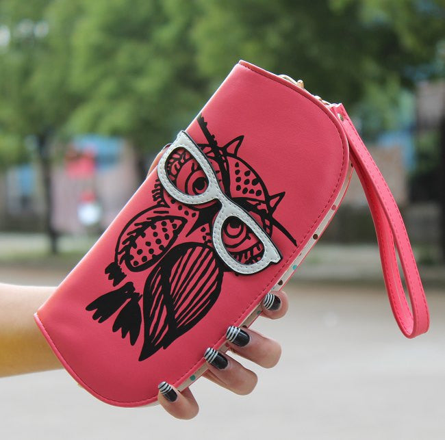 Wallets Purse Cute Owl Glasses Hit Color Printing Korean Rounded Zipper Long Women