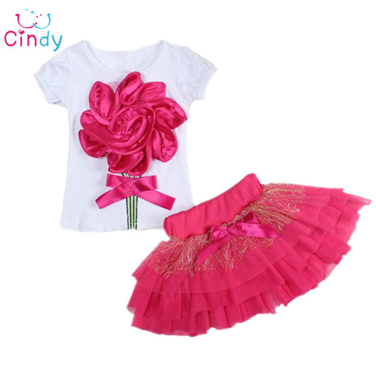 Casual clothing set 2 pieces T-shirts+short skirts with red flower - Shopy Max