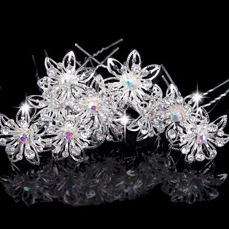 10PCS Retail Delicate Pretty Wedding Bridal Crystal Flower Hair Pin Wedding Tiara - Shopy Max