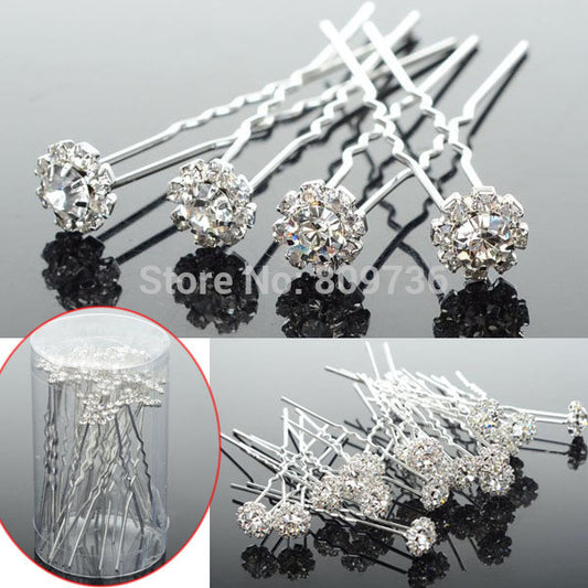 Wholesale 20PCS Chic Flower Clear Crystal Hair Clips Wedding Bridal