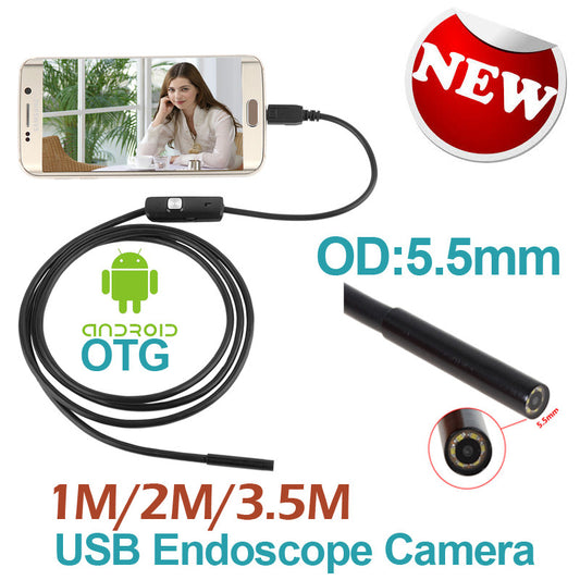 Micro USB 5.5mm Lens Endoscope 6LED Industrial Portable Camera Endoscope 1M Mini USB Camera Android OTG Phone Endoscope