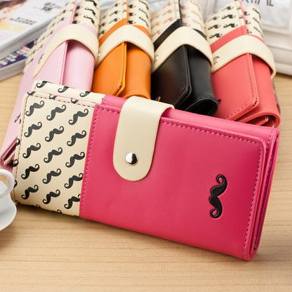 Smooth PU Leather Wallet Cute Mustaches Pattern Purse Clutches Coin Purse Cards Holder Bag for Women HB88