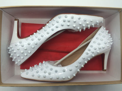 Pumps Red Bottom High Heels Sexy Point Toe Red Bottom Ladies High Heels Rivet Patent - Shopy Max
