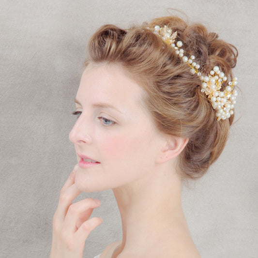 High Quality Gold Plat Royal Hair Jewelry Fashion Pearl Bride