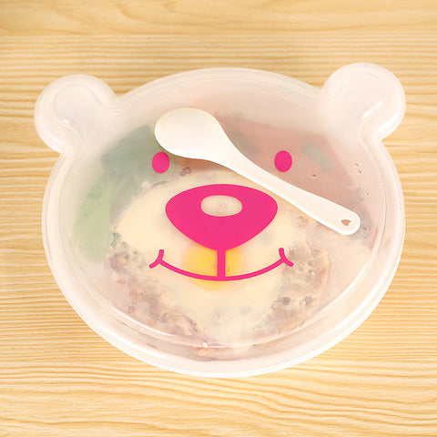 Cartoon Teddy Bear Lattice Plastic Lunch Box Set With Spoon Bento For Kids