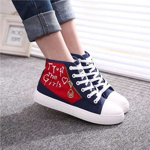Flat High Top Canvas Women Shoes 17 Colors Spring Autumn Women's Flats Espadrilles Lace Up Casual Shoes Foot 22-24.5 CM YD87 - Shopy Max