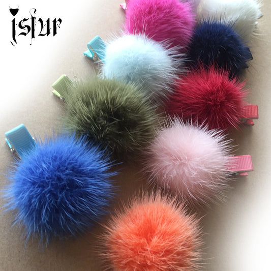 10pcs/Lot Vintage Hairpins Real Mink Fur PomPom Hair Accessories Claw Handmade - Shopy Max