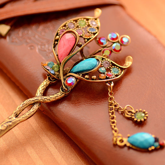 Chinese Ancient Classical Lady Styling Tools Wedding Hair Accessories Peacock Hair Sticks Butterfly