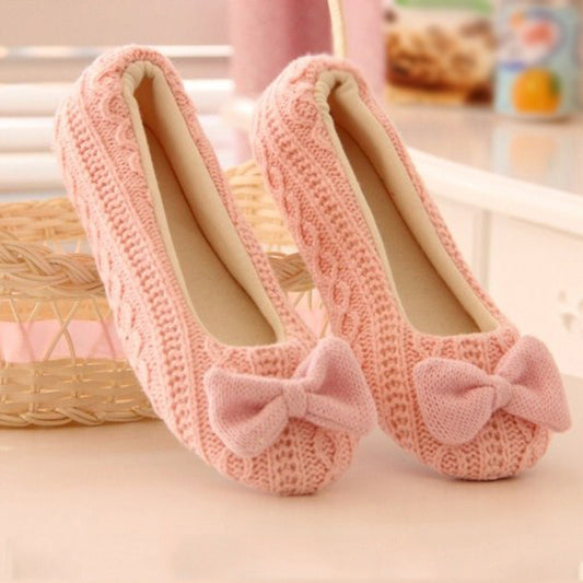 Retail Lovely Ladies Home Floor Soft Women Slippers Outsole Cotton-Padded Bow Shoes Female Cashmere Warm Casual Shoes - Shopy Max