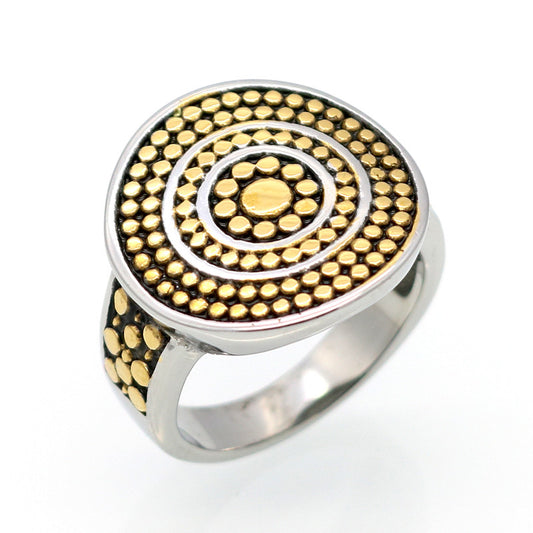 Spring 2016 18K Gold Plated Titanium Steel Round Circular Dotted Ring - Shopy Max