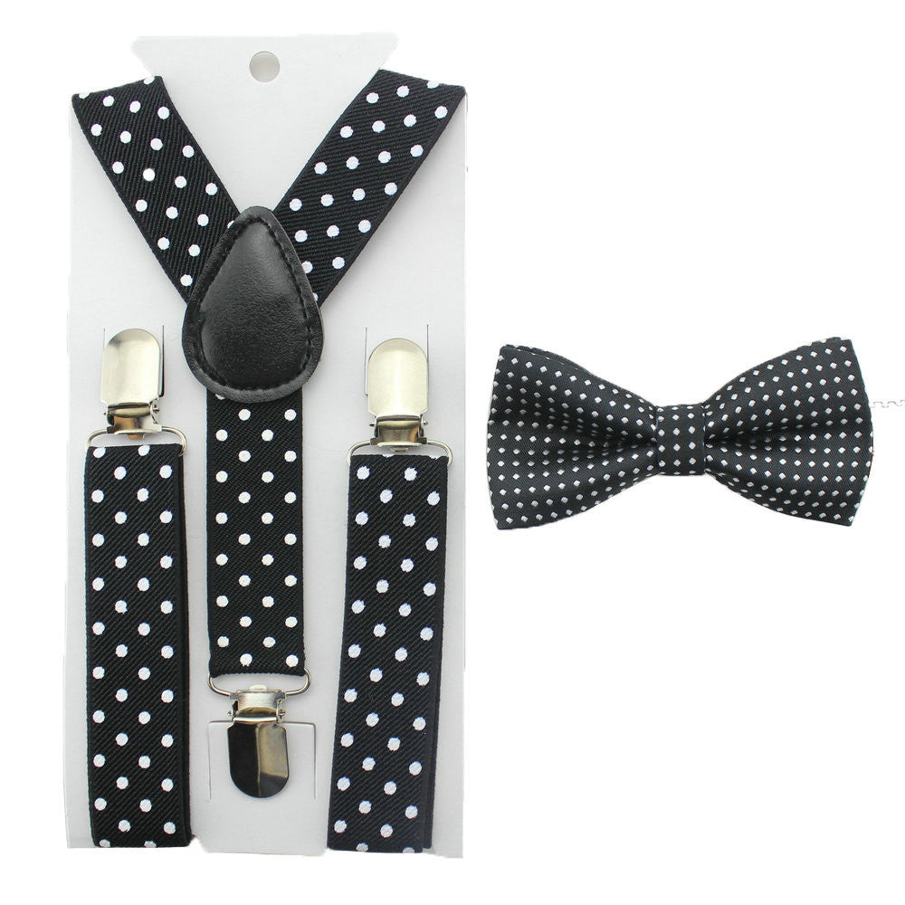 Baby Toddler Kids Children Boys Girls Black Polka Dot Bow Tie & Suspender Set - Shopy Max