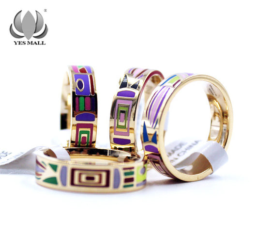 Hurry! Brand Product Hot Selling Newest Wide Gold Plated Stainless steel Enamel Jewelry Rings Promotions - Shopy Max
