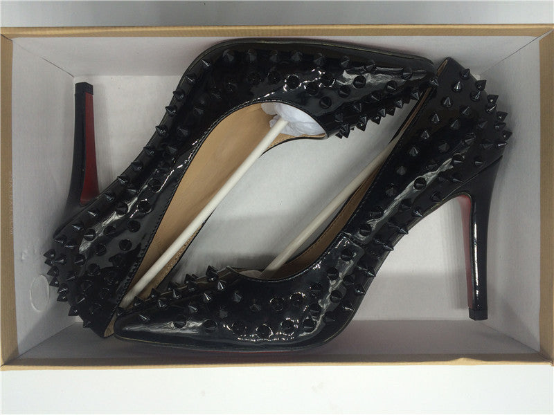 Pumps Red Bottom High Heels Sexy Point Toe Red Bottom Ladies High Heels Rivet Patent - Shopy Max
