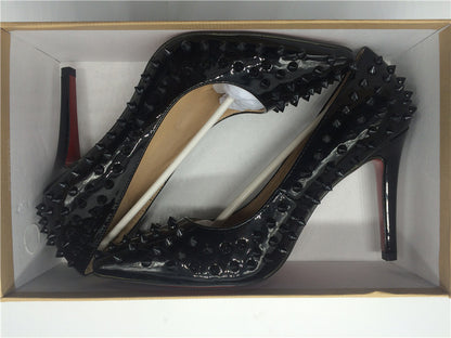 Pumps Red Bottom High Heels Sexy Point Toe Red Bottom Ladies High Heels Rivet Patent - Shopy Max