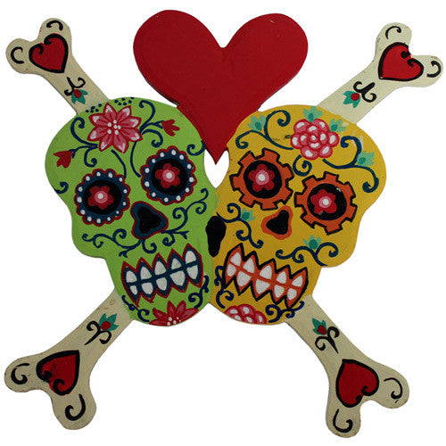 Floral Skull Bones Heart Green / Yellow