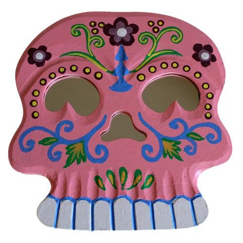 Floral Skull Mirror - Pink
