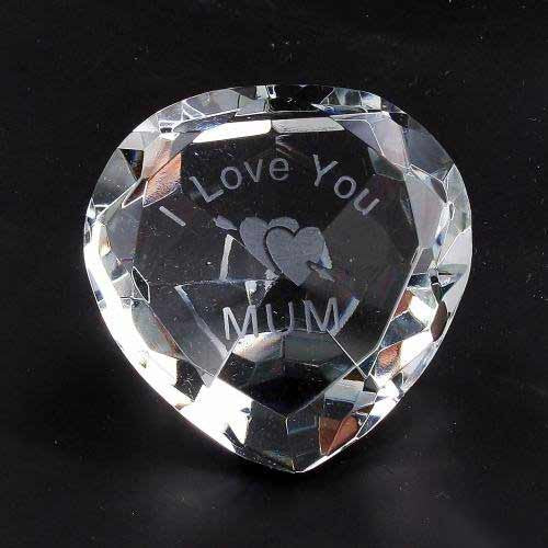 I Love You Mum & Heart Clear Crystal Heart - Shopy Max