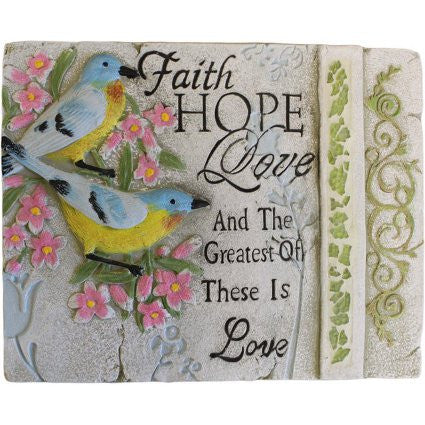 Wise Word Plaque Lrg - Faith, Hope, Love