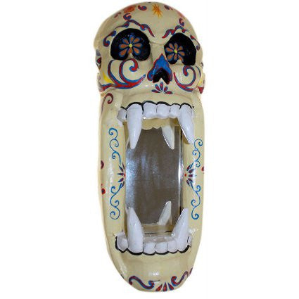 Arty Painted Skull Mirror - Cream - Shopy Max